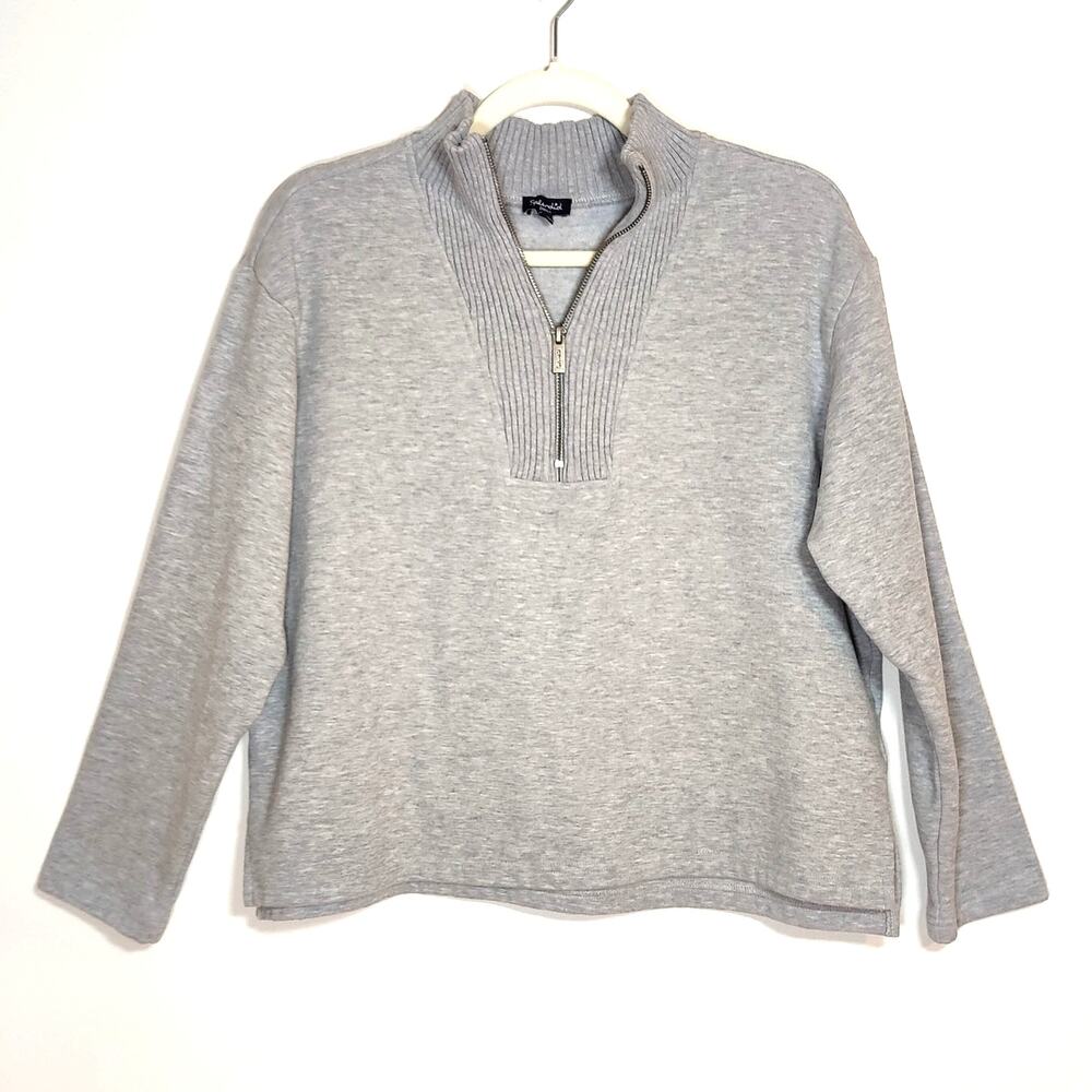 Splendid Gray Quarter Zip Sweatshirt Mock Neck Cozy Luxe Pullover S‎ $120
